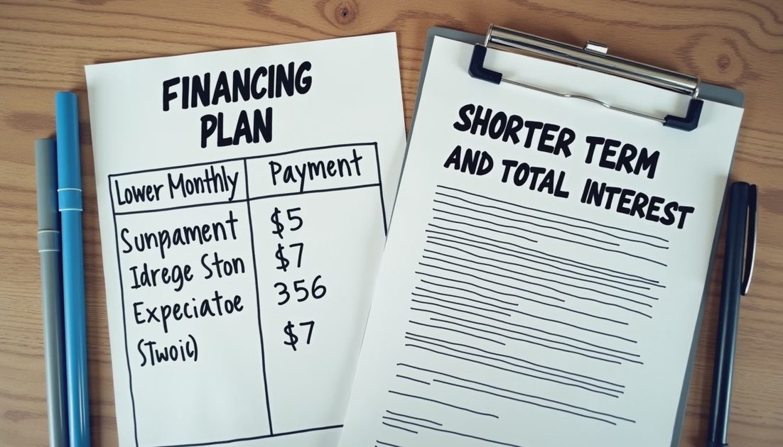 Side-by-side comparison of two roof gap financing options focusing on monthly payment versus total cost