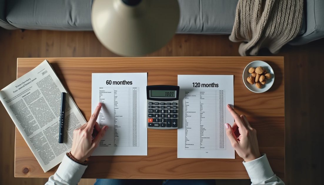 two roof financing offers with different loan terms compared on a coffee table