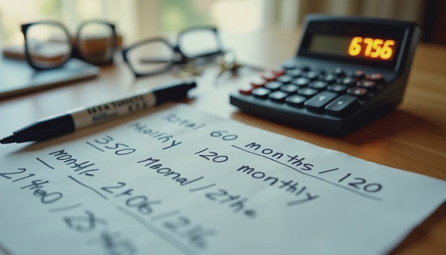 Handwritten comparison of roof financing monthly payments and total costs on a desk