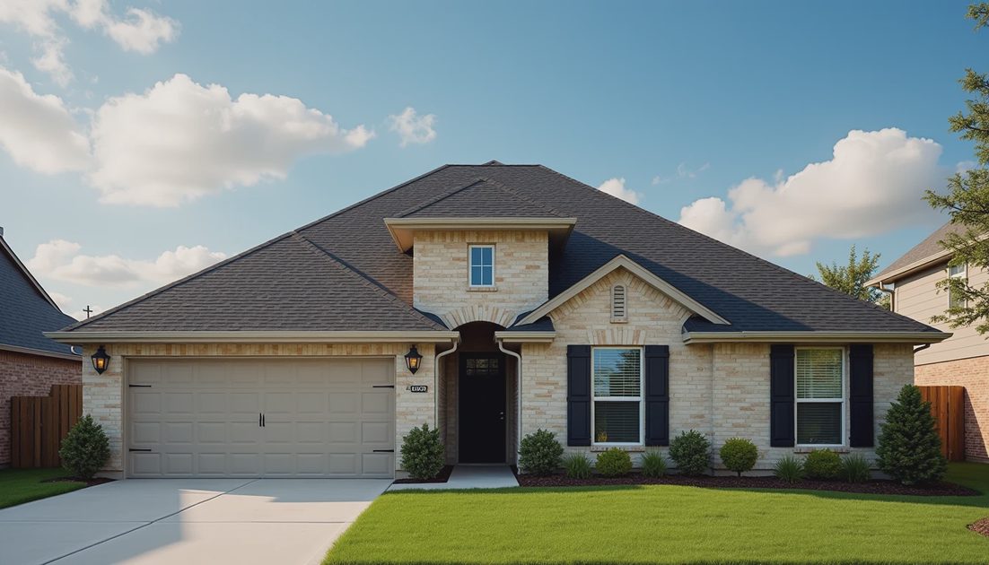 Suburban home with a new shingle roof in Plano, Texas, the kind of job a roof payment calculator helps plan