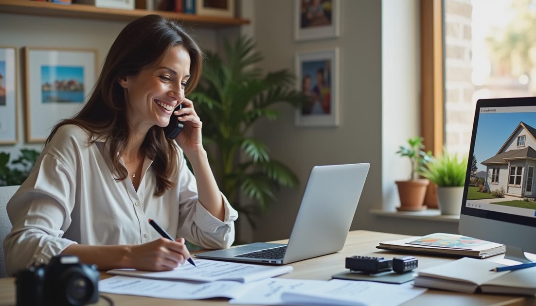 Homeowner managing insurance claim documents and financing terms side by side at a desk