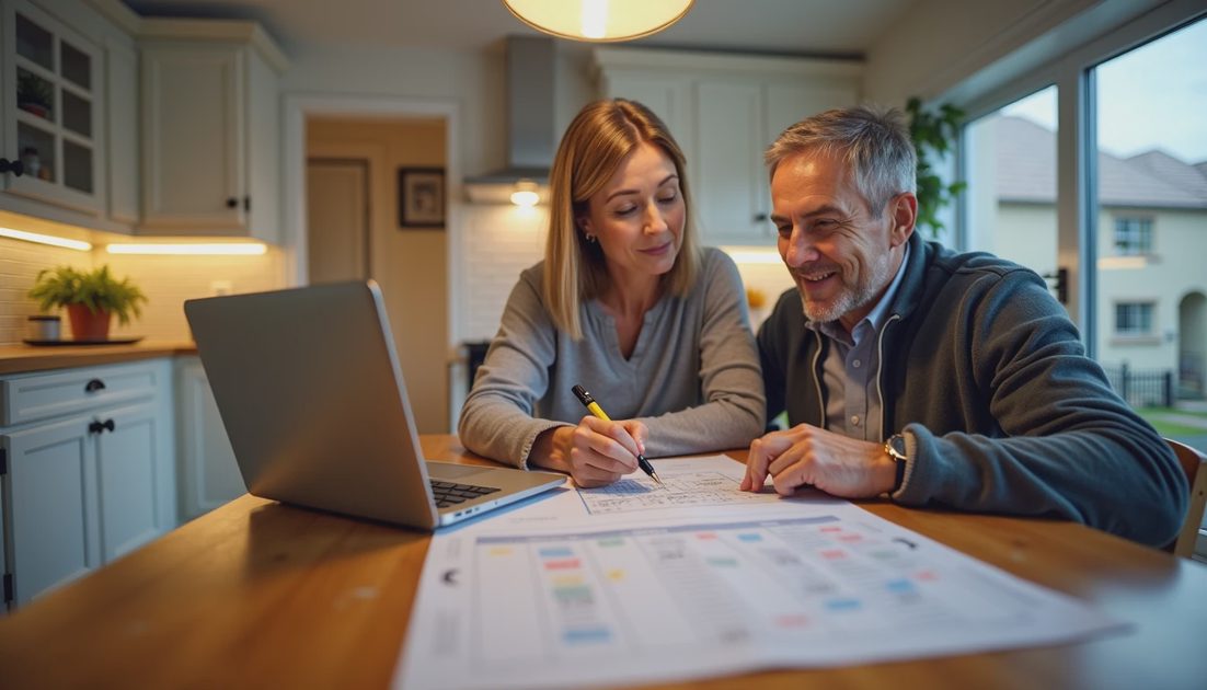 couple planning payments to clear their roof financing before the promotion deadline