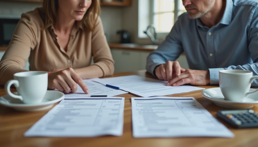 Couple matching the roof quote numbers against the roof loan contract before signing