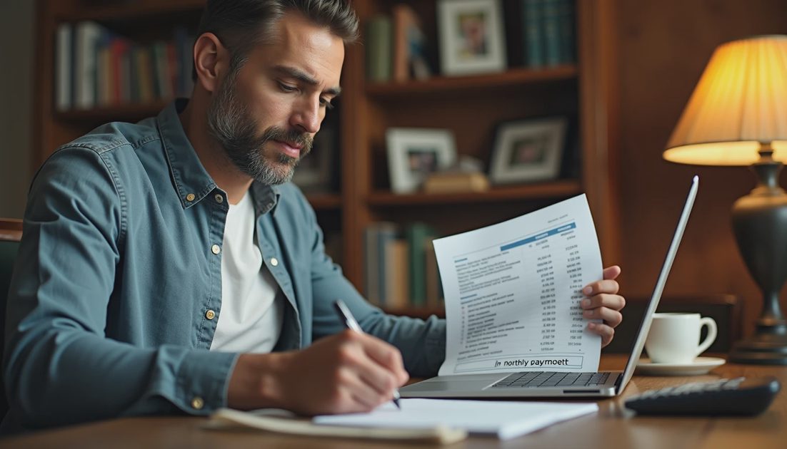 Homeowner calculating roof replacement financing monthly payments against the roof quote